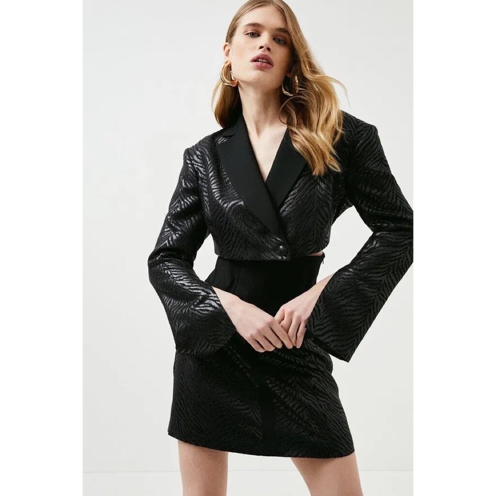 NWT!! KAREN MILLEN Animal Jacquard Corset Waist Blazer Dress US‎ Size 12